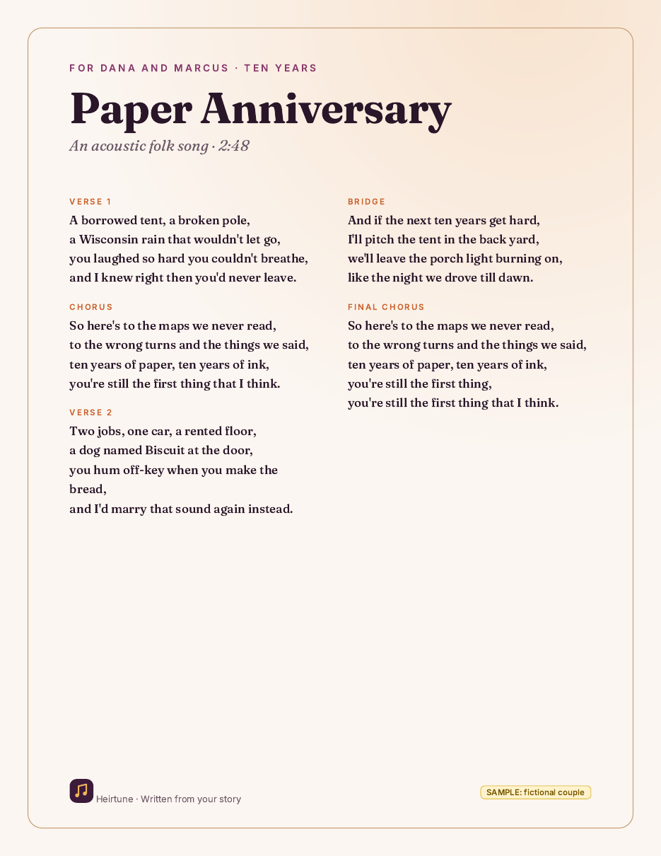 Sample lyric card